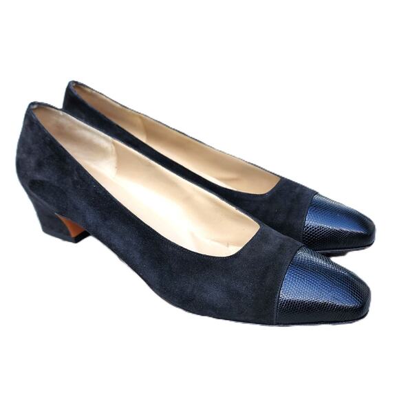 Salvatore Ferragamo Shoes - Salvatore Ferragamo Suede Cap Toe Pumps Heels 9.5 Vintage